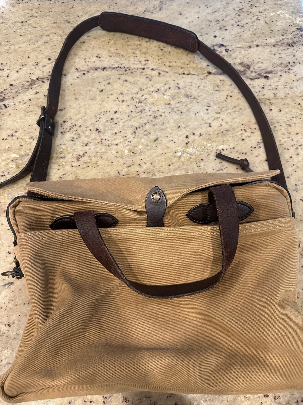 Filson Tan Canvas Briefcase with Brown Leather Trim - Picture 2 of 10